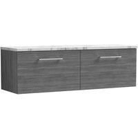 nuie Arno 1200mm Wall Hung 2-Drawer Vanity & Laminate Worktop, Anthracite Woodgrain