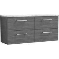nuie Deco 1200mm Wall Hung 4-Drawer Vanity & Laminate Worktop, Anthracite Woodgrain