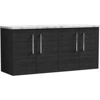 nuie Arno 1200mm Wall Hung 4 Door Vanity & Laminate Worktop, Charcoal Black, Black
