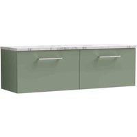 nuie Arno 1200mm Wall Hung 2-Drawer Vanity & Laminate Worktop, Satin Green, Green