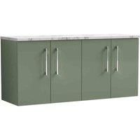 nuie Arno 1200mm Wall Hung 4 Door Vanity & Laminate Worktop, Satin Green, Green