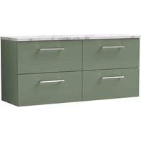 nuie Deco 1200mm Wall Hung 4-Drawer Vanity & Laminate Worktop, Satin Green, Green