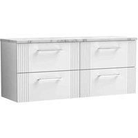 nuie Deco 1200 Wall Hung 4-Drawer Vanity & Laminate Worktop - Satin White