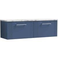 Nuie Deco Satin Blue 1200mm Wall Hung 2 Drawer Vanity Unit with Matt Carrera Mar