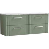 Nuie Deco Satin Green 1200mm Wall Hung 4 Drawer Vanity Unit with Matt Carrera Ma