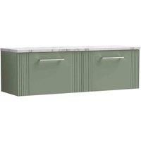 nuie Deco 1200 Wall Hung 2-Drawer Vanity & Laminate Worktop - Satin Green, Green