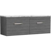 nuie Athena 1200 Wall Hung 2-Drawer Unit & Laminate Worktop - Anthracite Woodgrain, Grey