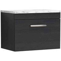nuie Athena 600 Wall Hung Single Drawer Unit & Laminate Worktop - Charcoal Black, Black