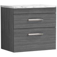nuie Athena 600 Wall Hung 2-Drawer Unit & Laminate Worktop - Anthracite Woodgrain, Grey