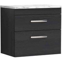 nuie Athena 600 Wall Hung 2-Drawer Unit & Laminate Worktop - Charcoal Black, Black