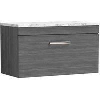 nuie Athena 800 Wall Hung Single Drawer Unit & Laminate Worktop - Anthracite Woodgrain, Grey