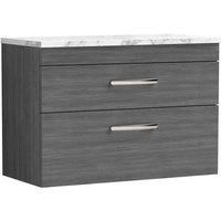 nuie Athena 800 Wall Hung 2-Drawer Unit & Laminate Worktop - Anthracite Woodgrain, Grey
