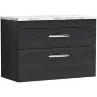 Nuie Athena Charcoal Black 800mm Wall Hung 2 Drawer Vanity Unit with Matt Carrer