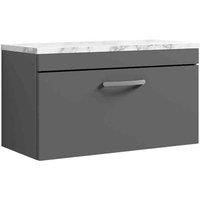 nuie Athena 800 Wall Hung Single Drawer Unit & Laminate Worktop - Gloss Grey