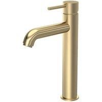 Round Minimalist Tall Mono Basin Mixer Tap - Brushed Brass