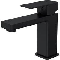 Square Mono Basin Mixer Bathroom Sink Tap & Push Button Waste - Matt Black - Bal