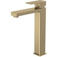 Square Tall Mono Basin Mixer Tap - Brushed Brass