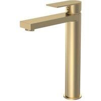 Contemporary Tall Mono Basin Mixer Tap - Brushed Brass