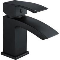 Contemporary Mono Basin Bathroom Mixer Tap with Push Button Waste - Matt Black