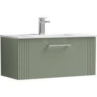 Retro 1 Drawer Wall Hung Vanity Unit with Minimalist 1 Tap Hole Ceramic Basin