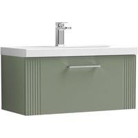 Wall Hung 1 Drawer Bathroom Vanity Basin Unit, Thin-Edge 800mm, Satin Green