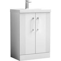Floor Standing 2 Door Bathroom Vanity Basin Unit, Thin-Edge 600mm, Satin White