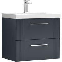 Wall Hung 2 Drawers Bathroom Vanity Basin Unit, Thin-Edge 600mm, Dark Grey