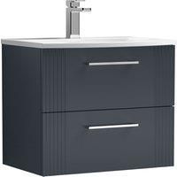 Wall Hung 2 Drawers Bathroom Vanity Basin Unit, Curved 600mm, Dark Grey