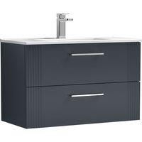 Wall Hung 2 Drawers Bathroom Vanity Basin Unit, Minimalist 800mm, Dark Grey