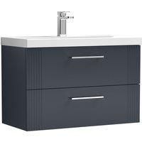 Wall Hung 2 Drawers Bathroom Vanity Basin Unit, Thin-Edge 800mm, Dark Grey