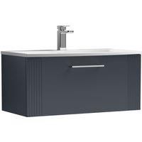 Wall Hung 1 Drawer Bathroom Vanity Basin Unit, Curved 800mm, Dark Grey