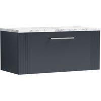 1 Drawer Wall Hung Bathroom Vanity Basin Unit Marble Laminate Worktop, 800mm