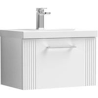 Wall Hung 1 Drawer Bathroom Vanity Basin Unit, Curved 600mm, Satin White