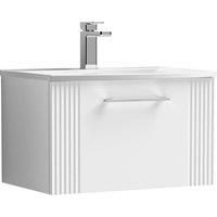 Wall Hung 1 Drawer Bathroom Vanity Basin Unit, Curved 600mm, Satin White