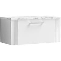 1 Drawer Wall Hung Bathroom Vanity Basin Unit Marble Laminate Worktop, 800mm