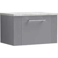 1 Drawer Wall Hung Bathroom Vanity Basin Unit Grey Laminate Worktop, 600mm