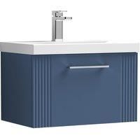 Wall Hung 1 Drawer Bathroom Vanity Basin Unit, Thin-Edge 600mm, Satin Blue