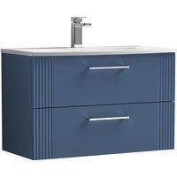 Wall Hung 2 Drawers Bathroom Vanity Basin Unit, Curved 800mm, Satin Blue