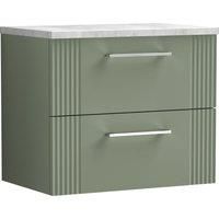 2 Drawer Wall Hung Bathroom Vanity Basin Unit Grey Laminate Worktop, Green 600mm