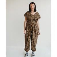 Rita Brown Animal Print Tie Waist Jumpsuit