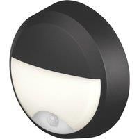 4lite Pylus Outdoor Round LED Wall & Ceiling Bulkhead with Eyelid Cover With PIR Sensor Black 12.5W 660lm (629VG)
