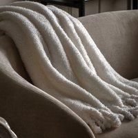 Crossland Grove Plain Fringe Teddy Throw Natural 1300X1700Mm
