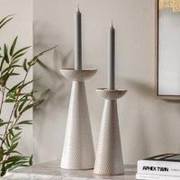 Set of 2 Porto Ceramic Glazed Candlestick Holders