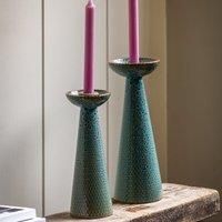 Set of 2 Porto Ceramic Glazed Candlestick Holders