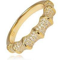 The Love Collection Gold Plated Sterling Silver Cz Pave Bamboo Ring