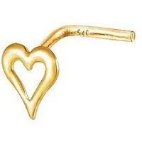The Love Collection 9Ct Yellow Gold Pierced Heart Outline Nose Stud - Multi