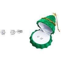 The Love Collection Sterling Silver 4Mm Cubic Zirconia Studs With Christmas Tree Gift Box