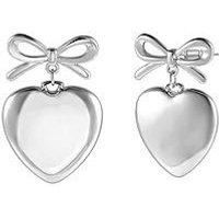 The Love Collection Silver Dome Heart And Bow Dropper Earrings