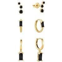 The Love Collection Gold Plated Sterling Silver Black Cz Set Of 3
