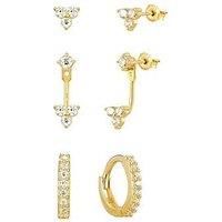 The Love Collection Gold Plated Sterling Silver Cz Ear Jacket, Hoop And Stud Set Of 3